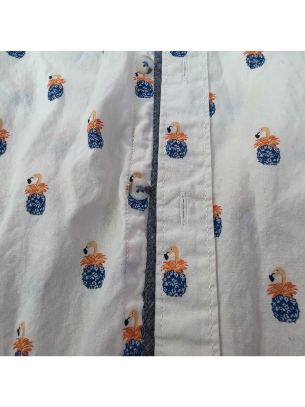 MBX Siesta All Day Flamingo Pineapple Shirt Mens M White Tropical Button Front - Picture 8 of 10